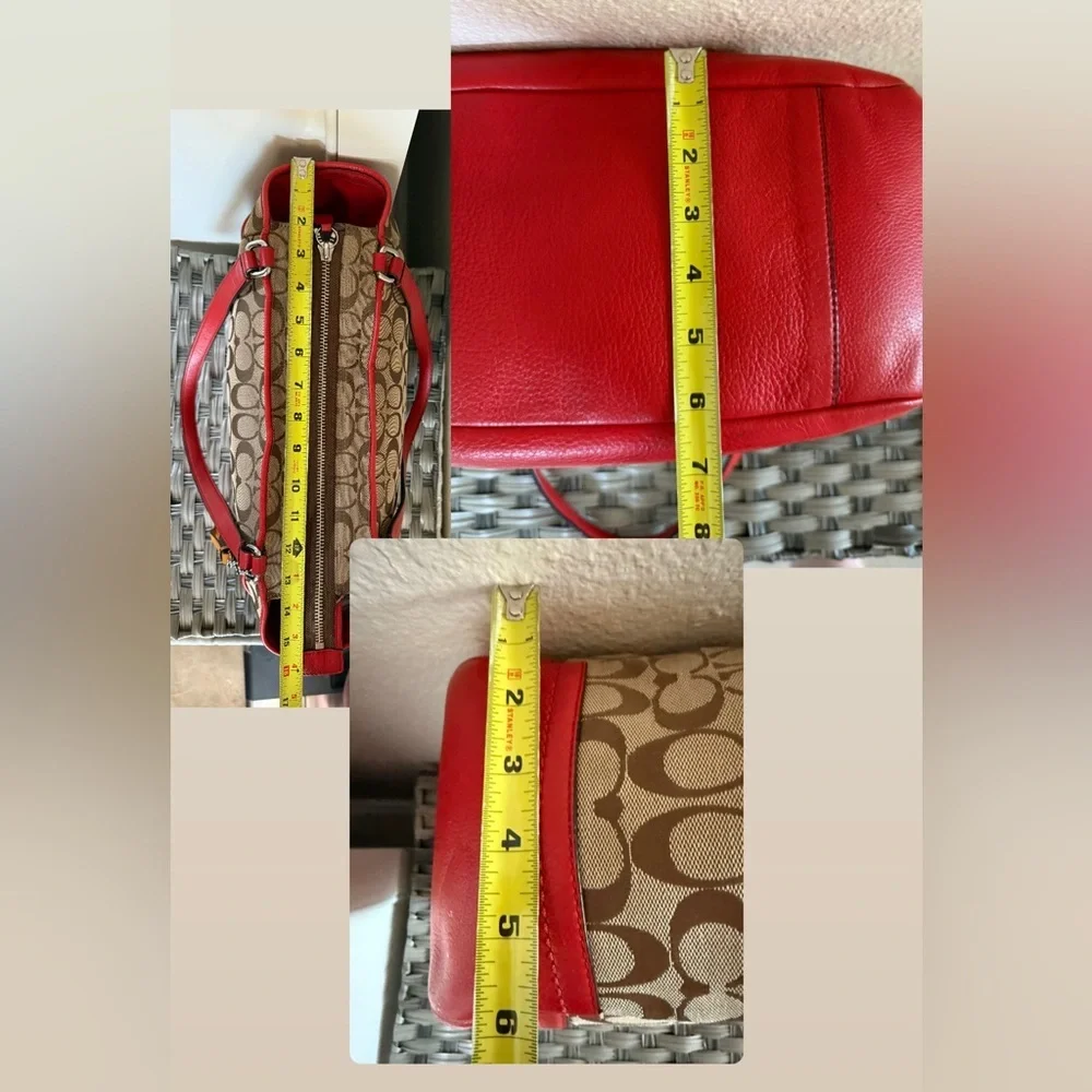 Coach Signature Canvas Tote w/ Red Coral Leather Trim – F23297 - Picture 8 of 16